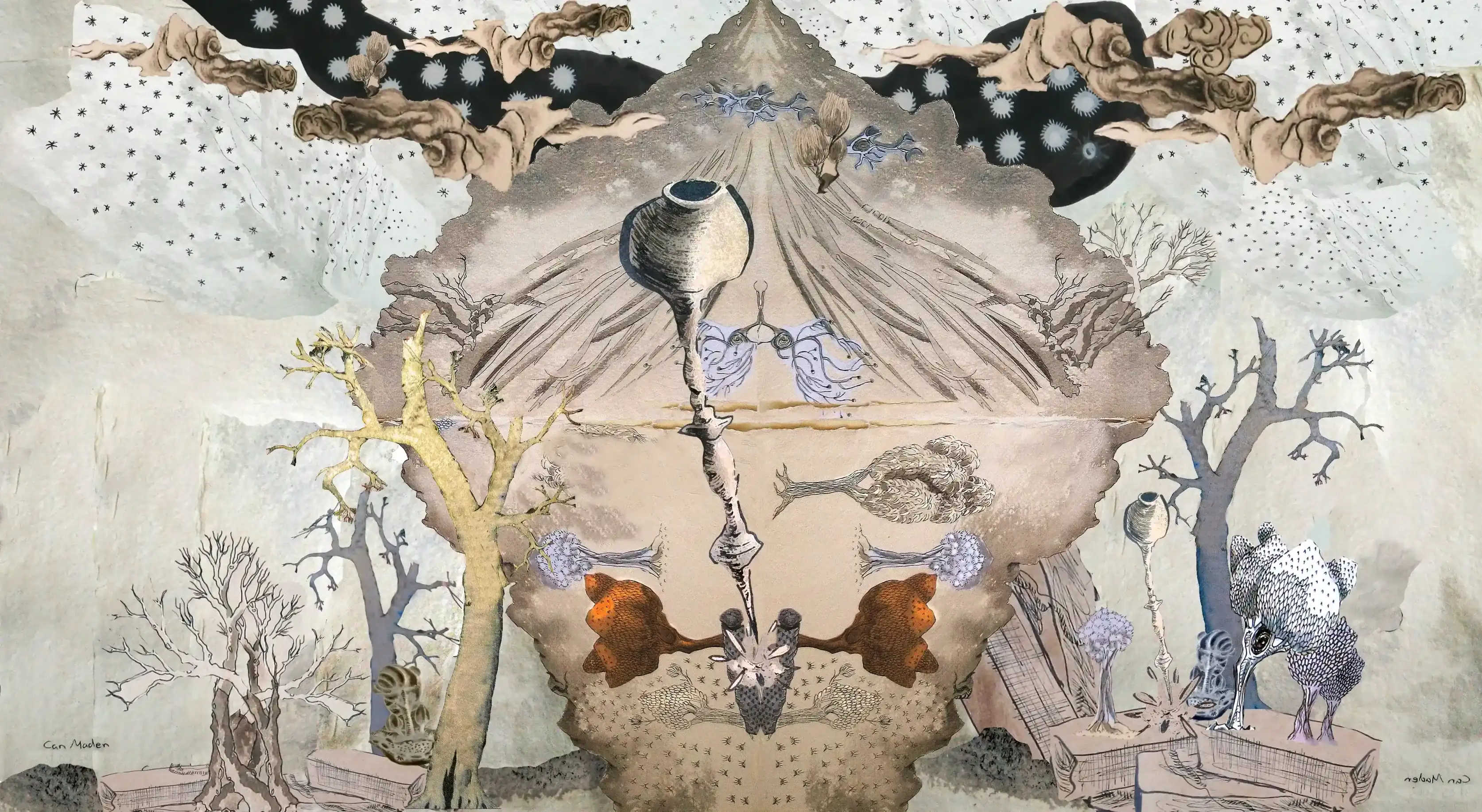 Miniature Landscape 6 - Abstract landscape with watercolor, ink and natural materials by Can Maden (2015)